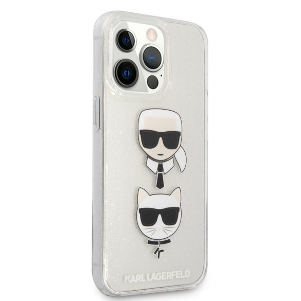 Karl Lagerfeld iPhone 13 Pro K&C Head Glitter (KLHCP13LKCTUGLS) hátlap, tok, ezüst