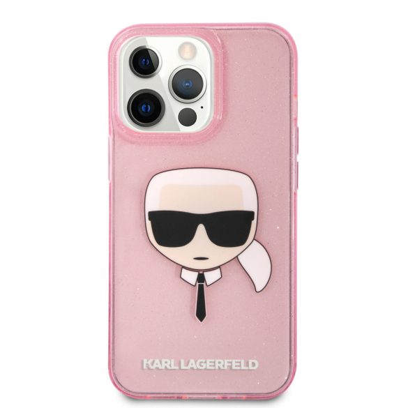 Karl Lagerfeld iPhone 13 Pro Karl Head Glitter (KLHCP13LKHTUGLP) hátlap, tok, rózsaszín