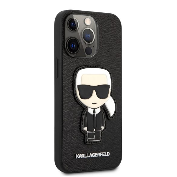 Karl Lagerfeld iPhone 13 Pro Saffiano Iconic Karl's Patch (KLHCP13LOKPK) hátlap, tok, fekete