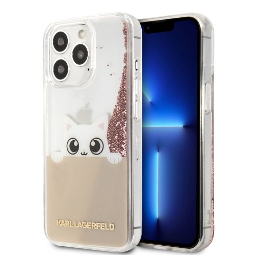 Karl Lagerfeld iPhone 13 Pro Peek-A-Boo Liquid Glitter (KLHCP13LPABGNU) hátlap, tok, rózsaszín