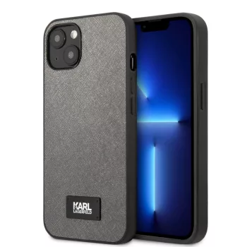   Karl Lagerfeld iPhone 13 Saffiano Plaque (KLHCP13MSFMP2DG) hátlap, tok, ezüst