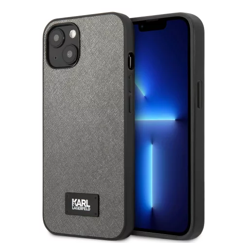 Karl Lagerfeld iPhone 13 Saffiano Plaque (KLHCP13MSFMP2DG) hátlap, tok, ezüst