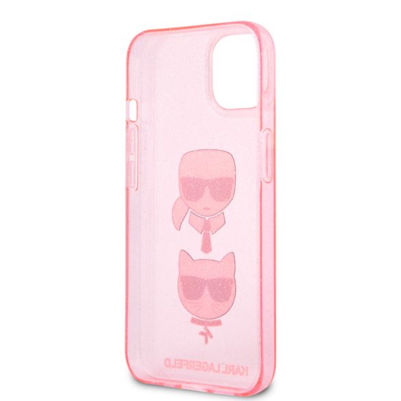 Karl Lagerfeld iPhone 13 Mini Karl & Choupette Head Glitter (KLHCP13SKCTUGLP) hátlap, tok, rózsaszín