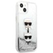Karl Lagerfeld iPhone 13 Mini 5,4" KLHCP13SKICGLS Liquid Glitter Karl&Choupette Head tok, ezüst