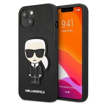   Karl Lagerfeld iPhone 13 Mini 5,4" KLHCP13SOKPK Saffiano Ikonik Karl's Patch hátlap, tok, fekete