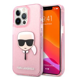   Karl Lagerfeld iPhone 13 Pro Max Karl's Head Glitter (KLHCP13XKHTUGLP) hátlap, tok, rózsaszín