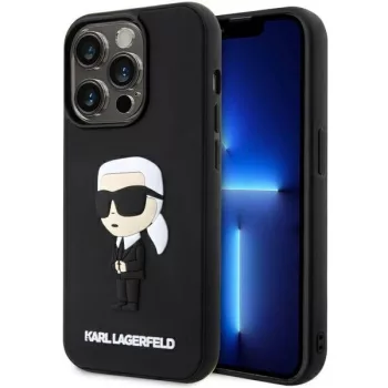   Karl Lagerfeld Rubber Ikonik 3D iPhone 14 Pro 6,1" KLHCP14L3DRKINK, hátlap, tok, fekete