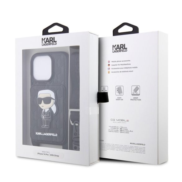 Karl Lagerfeld Saffiano Monogram Crossbody Ikonik NFT Case iPhone 14 Pro (KLHCP14LCSAKHPKK) hátlap, tok, fekete