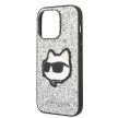 Karl Lagerfeld KLHCP14LG2CPS Glitter Choupette Patch iPhone 14 Pro 6.1", hátlap, tok, ezüst