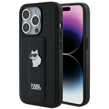   Karl Lagerfeld KLHCP14LGSACHPK Gripstand Saffiano Choupette Pins iPhone 14 Pro tok, fekete