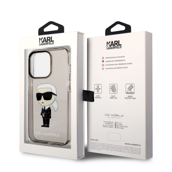 Karl Lagerfeld IML Ikonik NFT Case iPhone 14 Pro (KLHCP14LHNIKTCK) hátlap, tok, átlátszó-fekete