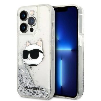   Karl Lagerfeld Liquid Glitter Choupette Head iPhone 14 Pro 6,1" KLHCP14LLNCHCS tok, ezüst