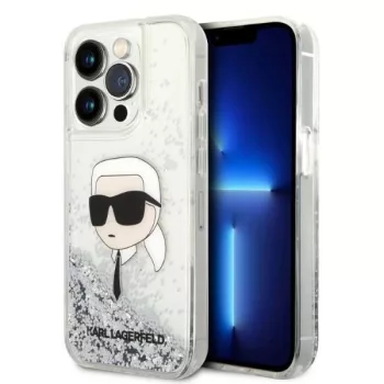   Karl Lagerfeld Liquid Glitter Karl Head iPhone 14 Pro 6,1" KLHCP14LLNKHCH tok, ezüst