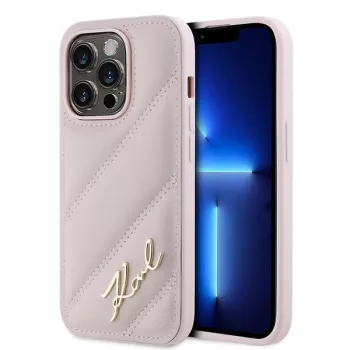   Karl Lagerfeld KLHCP14LPQQDSMGP Diagonal Quilted Script iPhone 14 Pro 6.1" hátlap, tok, rózsaszín
