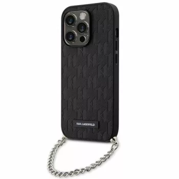   Karl Lagerfeld KLHCP14LSACKLHPK Saffiano Monogram Chain iPhone 14 Pro 6.1", hátlap, tok, fekete