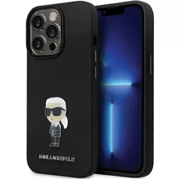   Karl Lagerfeld Silicone Ikonik Metal Pin iPhone 14 Pro 6,1" KLHCP14LSMHKNPK tok, fekete