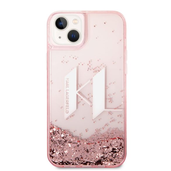 Karl Lagerfeld iPhone 14 Plus Liquid Glitter Big KL (KLHCP14MLBKLCP) hátlap, tok, rózsaszín