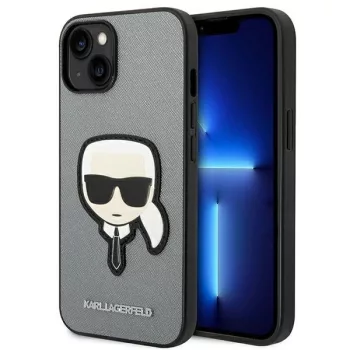   Karl Lagerfeld KLHCP14MSAPKHG Saffiano Karl's Head Patch iPhone 14 Plus/15 Plus 6,7", hátlap, tok, ezüst