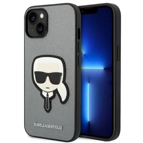 Karl Lagerfeld KLHCP14MSAPKHG Saffiano Karl's Head Patch iPhone 14 Plus/15 Plus 6,7", hátlap, tok, ezüst