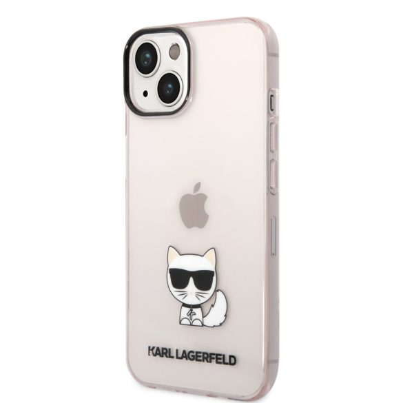 Karl Lagerfeld iPhone 14 Choupette Logo (KLHCP14SCTTRI) hátlap, tok, átlátszó rózsaszín