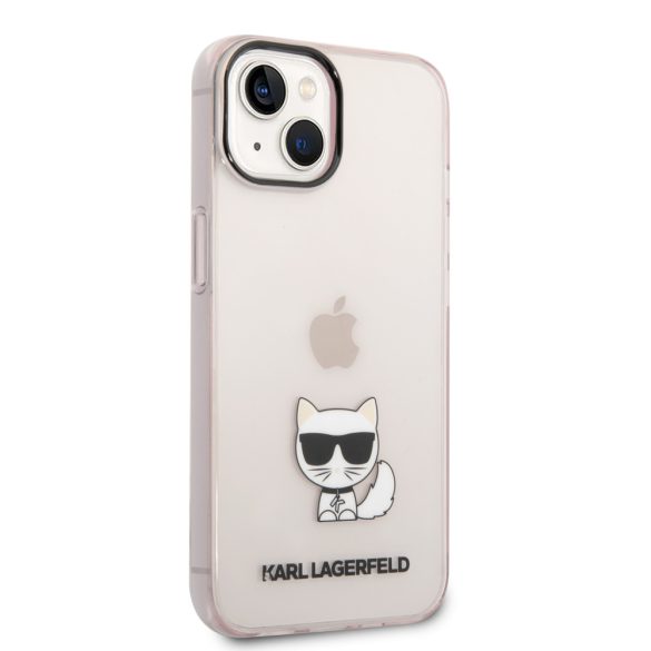 Karl Lagerfeld iPhone 14 Choupette Logo (KLHCP14SCTTRI) hátlap, tok, átlátszó rózsaszín