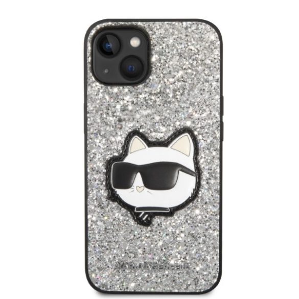 Karl Lagerfeld iPhone 13/14/15 Glitter Choupette Patch (KLHCP14SG2CPS) hátlap, tok, ezüst