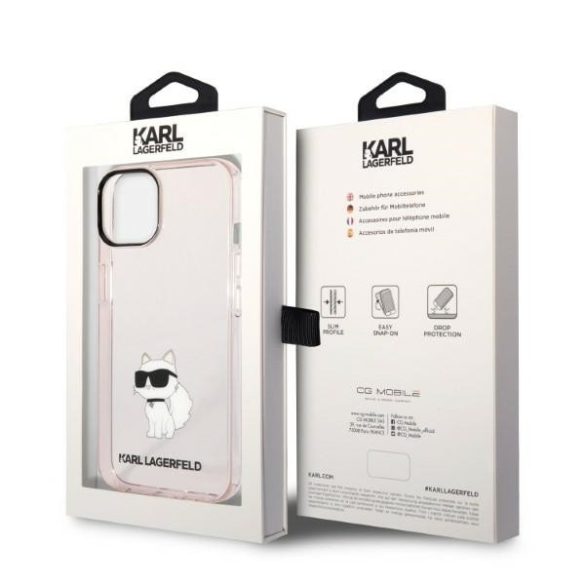 Karl Lagerfeld iPhone 13/14/15 Ikonik Choupette (KLHCP14SHNCHTCP) hátlap, tok, rózsaszín
