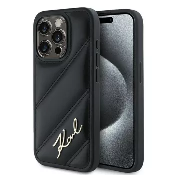   Karl Lagerfeld KLHCP14SPQQDSMGK Diagonal Quilted Script iPhone 14 6.1", hátlap, tok, fekete