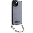 Karl Lagerfeld iPhone 14 Saffiano Monogram Chain (KLHCP14SSACKLHPG) hátlap, tok, ezüst