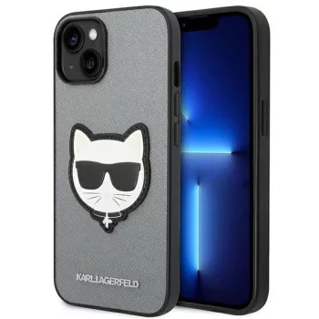   Karl Lagerfeld KLHCP14SSAPCHG Saffiano Choupette Head Patch iPhone 14 6.1" hátlap, tok, ezüst