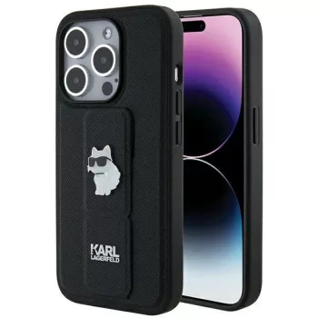   Karl Lagerfeld KLHCP14XGSACHPK Gripstand Saffiano choupette PIN iPhone 14 Pro Max tok, fekete