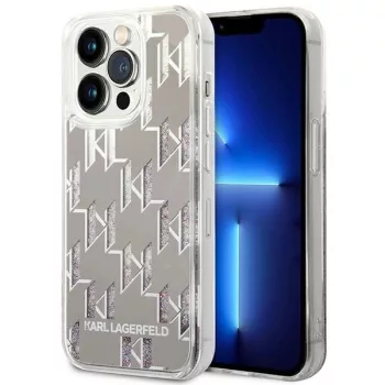   Karl Lagerfeld KLHCP14XLMNMS Liquid Glitter Monogram iPhone 14 Pro Max 6.7" hátlap, tok, ezüst