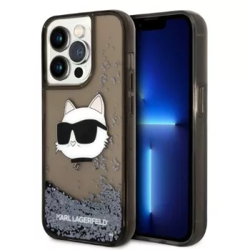   Karl Lagerfeld Liquid Glitter Choupette Head iPhone 14 Pro Max 6,7" KLHCP14XLNCHCK, hátlap, tok, fekete