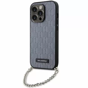   Karl Lagerfeld KLHCP14XSACKLHPG Saffiano Monogram Chain iPhone 14 Pro Max 6.7", hátlap, tok, ezüst