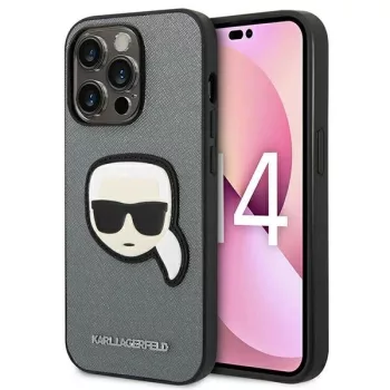   Karl Lagerfeld KLHCP14XSAPKHG Saffiano Karl Head Patch iPhone 14 Pro Max tok, ezüst