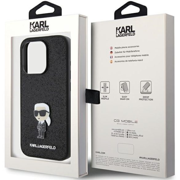 Karl Lagerfeld iPhone 15 Pro Fixed Glitter Ikonik Logo Metal Pin (KLHCP15LGKNPSK) hátlap, tok, fekete