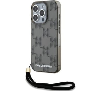   Karl Lagerfeld KLHCP15LHKDPNSK IML Mono KL Pattern & Cord iPhone 15 Pro 6.1", hátlap, tok, fekete
