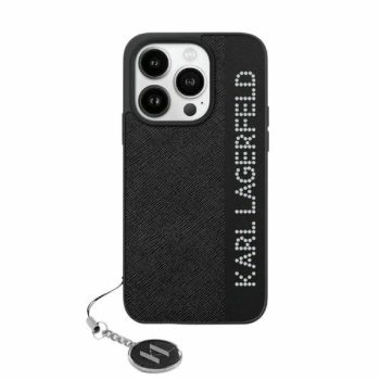   Karl Lagerfeld KLHCP15LPSAKDGCK Saffiano Rhinestones & Charm iPhone 15 Pro 6.1", hátlap, tok, fekete, arany