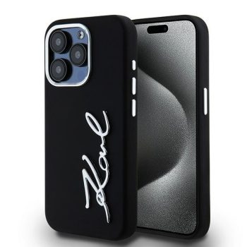   Karl Lagerfeld KLHCP15LSCMSMMVK Silicone Metal Script Logo iPhone 15 Pro 6.1", hátlap, tok, fekete