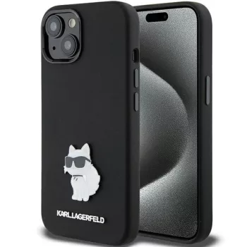   Karl Lagerfeld KLHCP15MSMHCNPK Silicone Choupette Metal Pin iPhone 14 Plus/15 Plus 6.7" tok, fekete