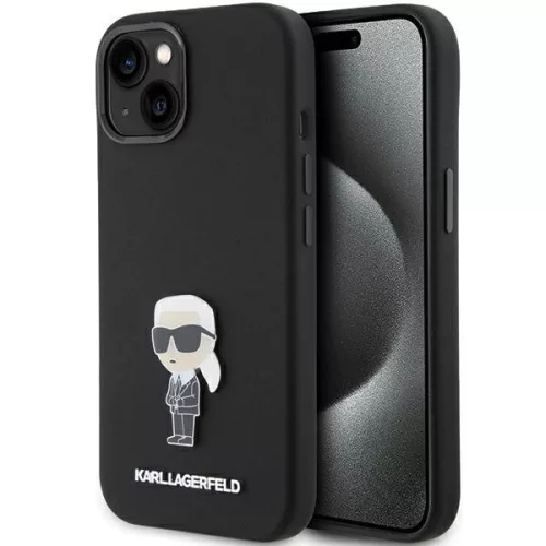 Karl Lagerfeld KLHCP15MSMHKNPK Silicone Ikonik Metal Pin iPhone 14 Plus/15 Plus 6.7" tok, fekete