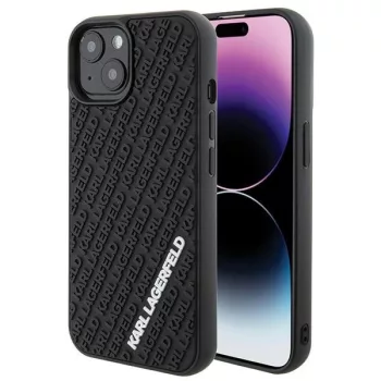   Karl Lagerfeld KLHCP15S3DMKRLK 3D Rubber Glitter Logo iPhone 15 6.1", hátlap, tok, fekete