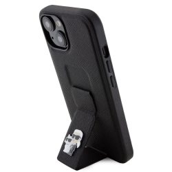   Karl Lagerfeld Saffiano Grip Stand Metal Logo Case iPhone 15 (KLHCP15SGSAKCPK) hátlap, tok, fekete