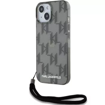   Karl Lagerfeld KLHCP15SHKDPNSK IML Mono KL Pattern & Cord iPhone 15 6.1", hátlap, tok, fekete