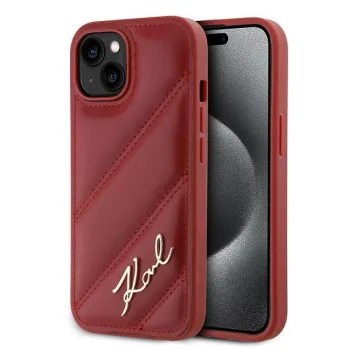   Karl Lagerfeld KLHCP15SPQQDSMGR Diagonal Quilted Script iPhone 15 6.1" hátlap, tok, piros