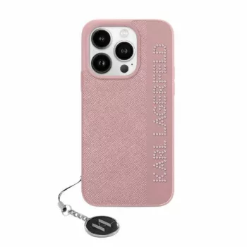   Karl Lagerfeld KLHCP15SPSAKDGCP Saffiano Rhinestones & Charm iPhone 15 6.1" hátlap, tok, rózsaszín