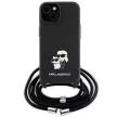 Karl Lagerfeld KLHCP15SSAKCPSK Crossbody Saffiano Metal Pin Karl & Choupette iPhone 15 6.1" tok, fekete