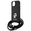 Karl Lagerfeld KLHCP15SSAKCPSK Crossbody Saffiano Metal Pin Karl & Choupette iPhone 15 6.1" tok, fekete