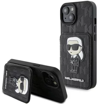   Karl Lagerfeld KLHCP15SSAKKNSCK Cardslots and Stand Monogram Ikonik Patch iPhone 15 6.1", hátlap, tok, fekete