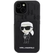Karl Lagerfeld KLHCP15SSAKKNSCK Cardslots and Stand Monogram Ikonik Patch iPhone 15 6.1", hátlap, tok, fekete